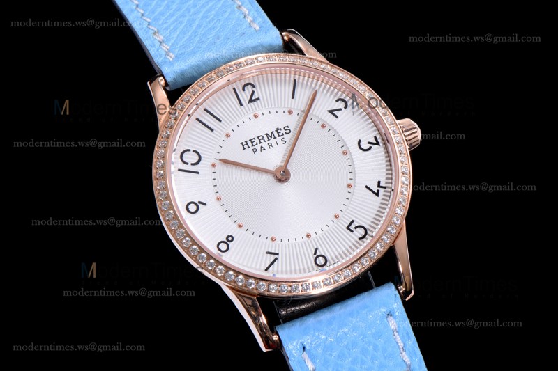 Hermes Slim D Series RG/LE BVF Wht/Blu Diams Quartz 