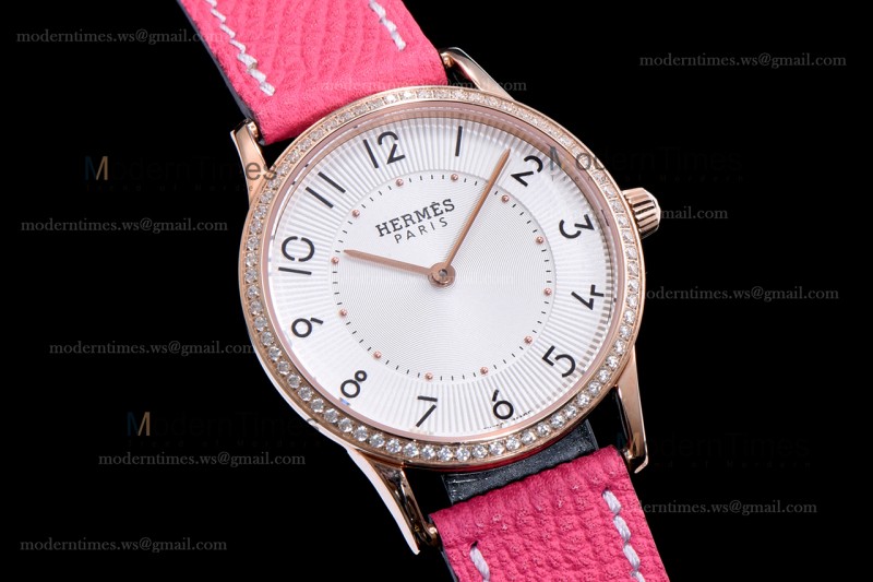 Hermes Slim D Series RG/LE BVF Wht/Pin Diams Quartz 