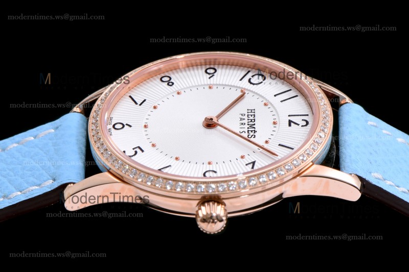 Hermes Slim D Series RG/LE BVF Wht/Blu Diams Quartz 