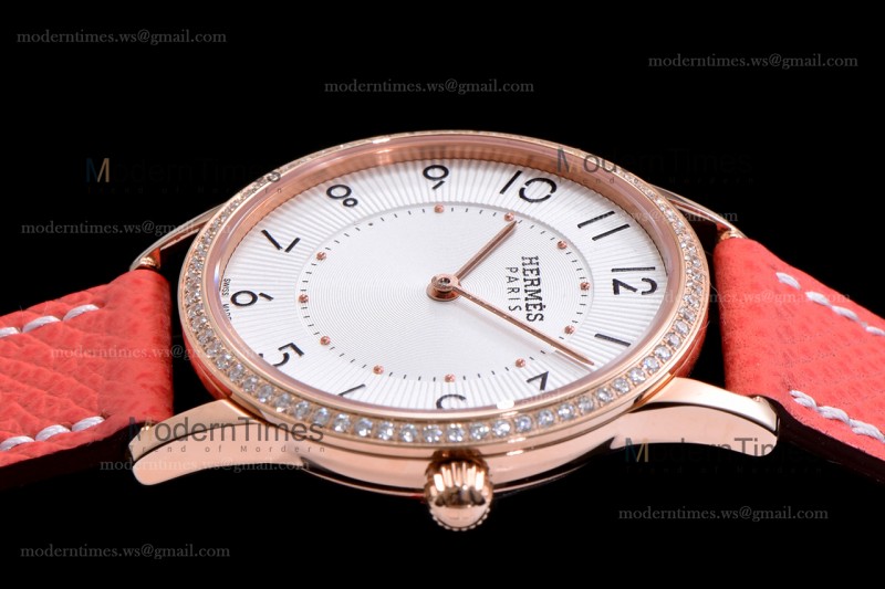 Hermes Slim D Series RG/LE BVF Wht/Red Diams Quartz 