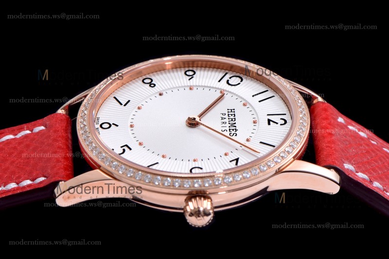 Hermes Slim D Series RG/LE BVF Wht/Red Diams Quartz 