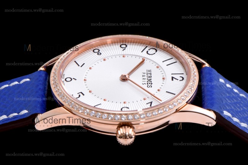 Hermes Slim D Series RG/LE BVF Wht/Blu Diams Quartz 