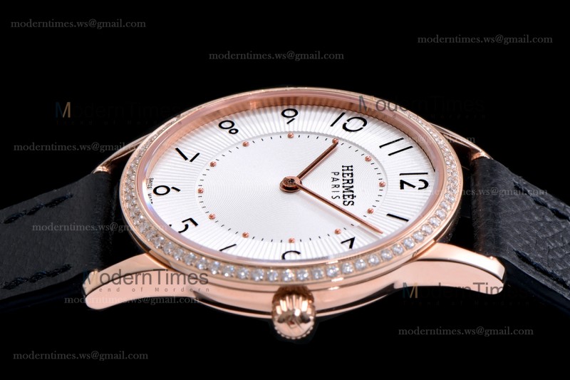 Hermes Slim D Series RG/LE BVF Wht/Blk Diams Quartz 