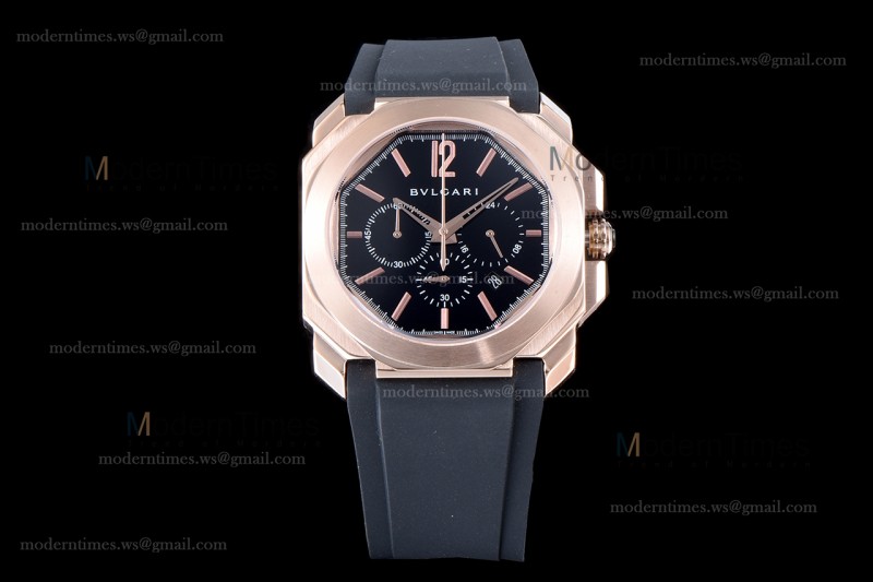 Bvlgari OCTO Series RG/RU Blk/Blk JIF Quartz 102115 BGOP41BGLDCH