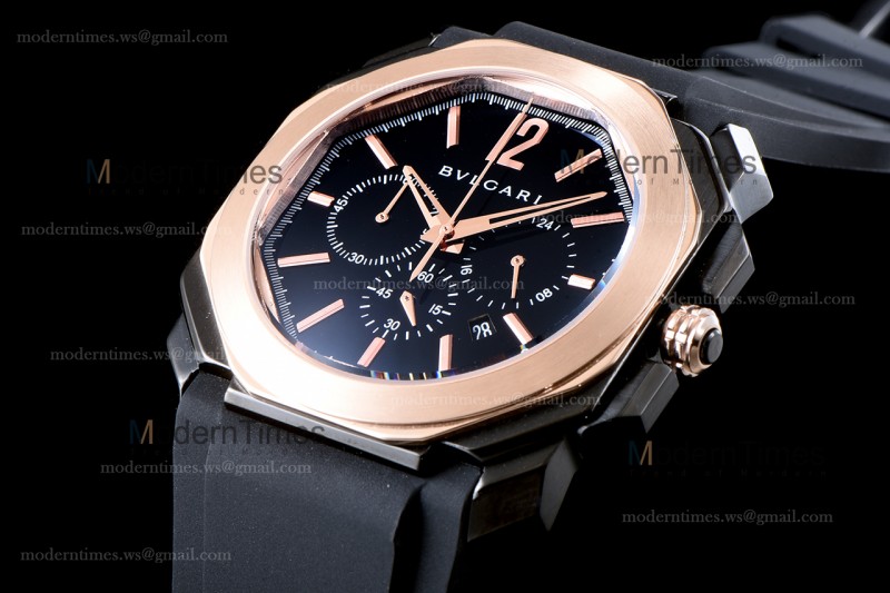 Bvlgari OCTO Series RG/RU Blk/Blk JIF PVD Quartz 102488 BGO41BBSPGVDCH