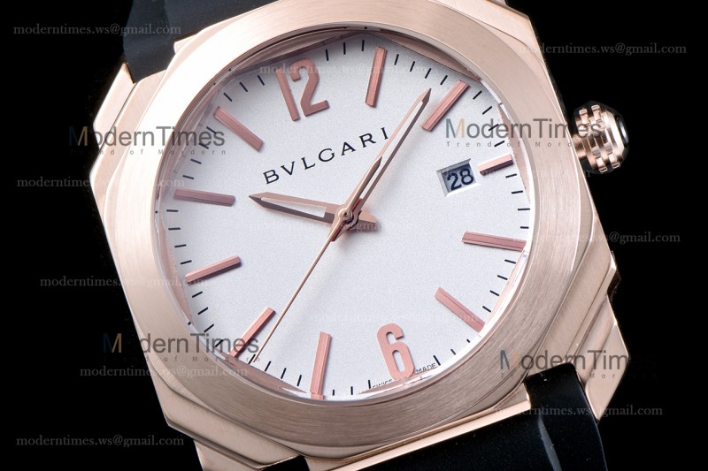 Bvlgari OCTO Series RG/RU Wht/Blk JIF Quartz 102119 BGOP38WGLD