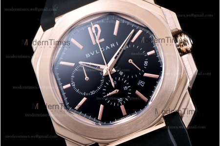 Bvlgari OCTO Series RG/RU Blk/Blk JIF Quartz 102115 BGOP41BGLDCH