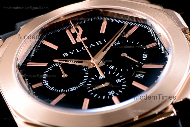 Bvlgari OCTO Series RG/RU Blk/Blk JIF Quartz 102115 BGOP41BGLDCH