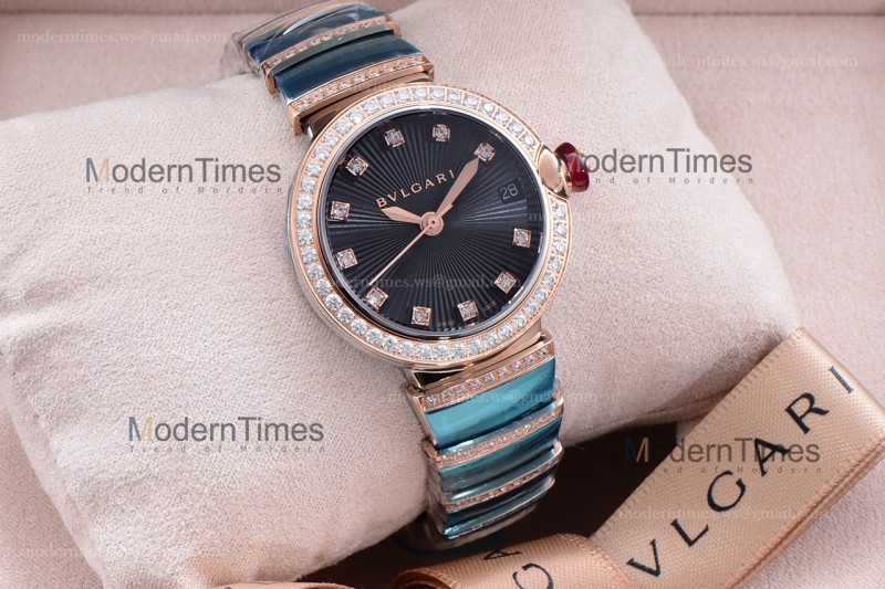 Bvlgari LVCEA Series Diamonds RG/RG TT Blk BVF Automatic/Quartz 