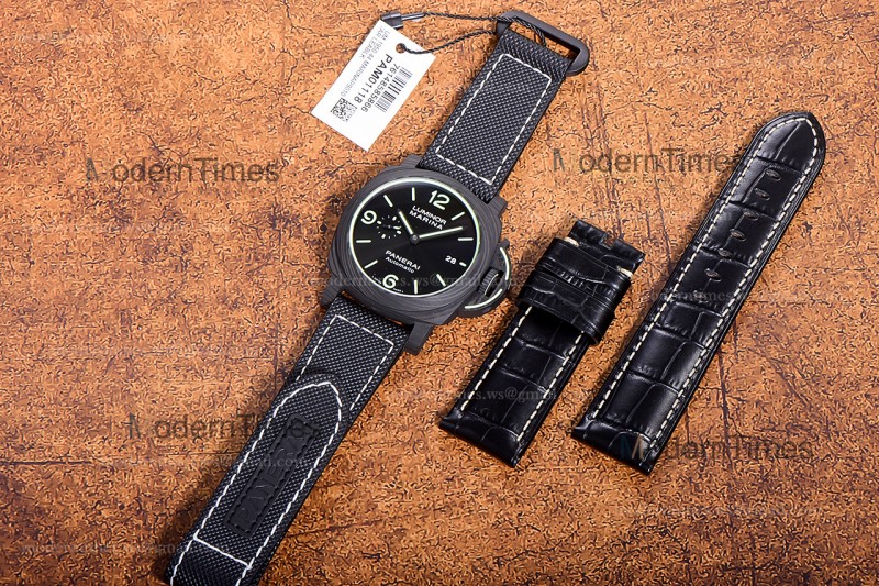 Panerai Luminor Series Carbon SS/LE Blk/Blk VSF Automatic PAM01118