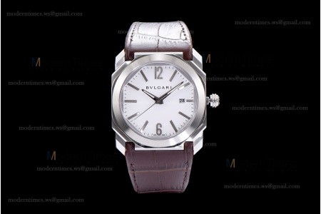 Bvlgari OCTO Series SS/LE Wht/Bro ZLO Automatic 102207 BGO41WSLD