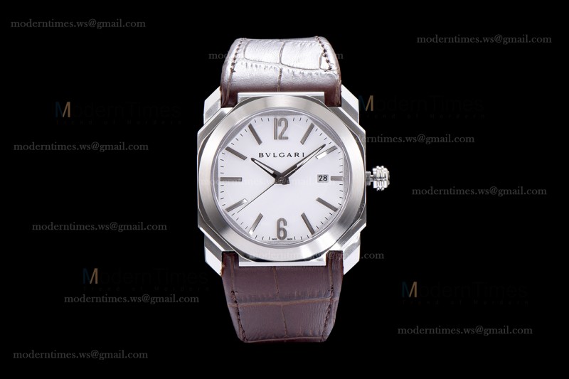Bvlgari OCTO Series SS/LE Wht/Bro ZLO Automatic 102207 BGO41WSLD