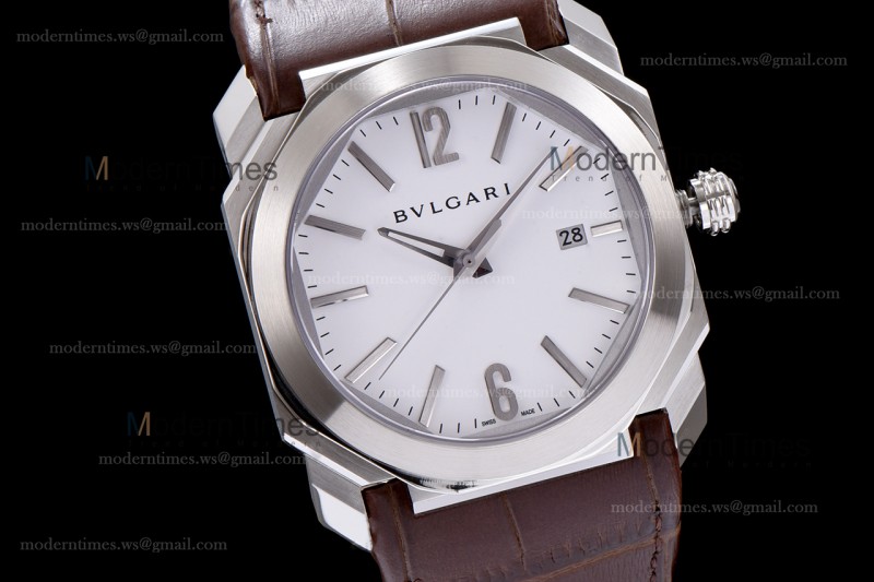 Bvlgari OCTO Series SS/LE Wht/Bro ZLO Automatic 102207 BGO41WSLD