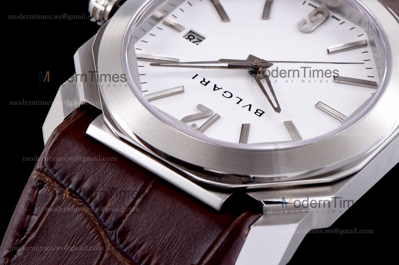 Bvlgari OCTO Series SS/LE Wht/Bro ZLO Automatic 102207 BGO41WSLD