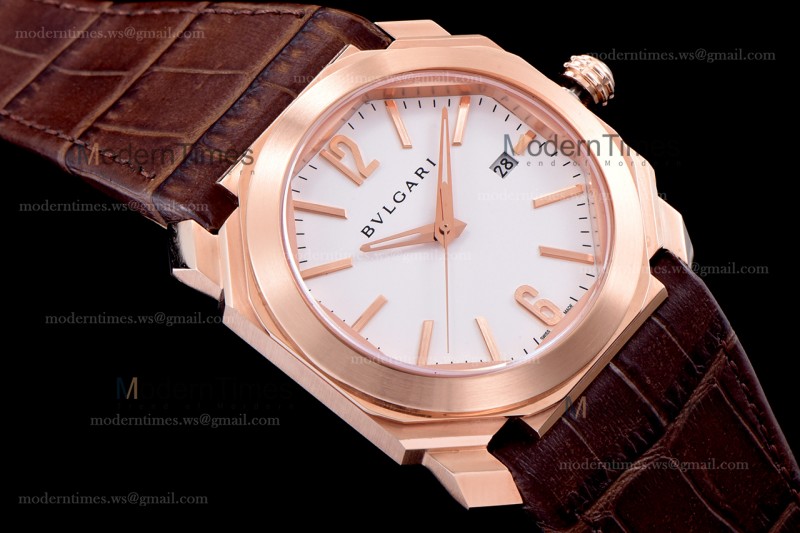 Bvlgari OCTO Series RG/LE Wht/Bro ZLO Automatic 101963 BGOP41BGLD
