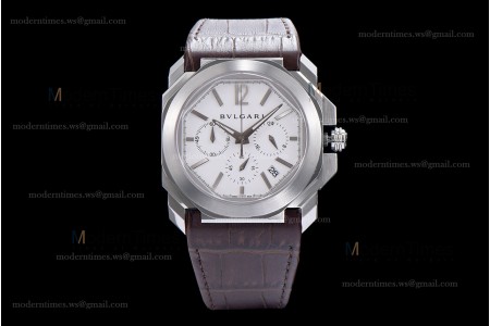 Bvlgari OCTO Series SS/LE Wht/Bro ZLO Quartz 102103 BGO41BSLDCH