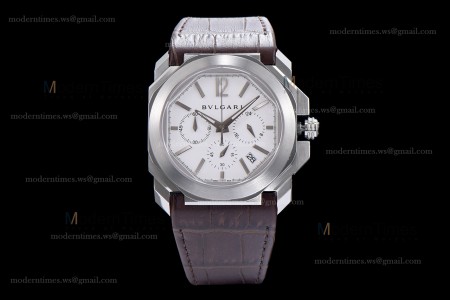 Bvlgari OCTO Series SS/LE Wht/Bro ZLO Quartz 102103 BGO41BSLDCH