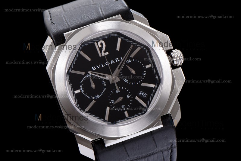 Bvlgari OCTO Series SS/LE Blk/Blk ZLO Quartz 102103 BGO41BSLDCH