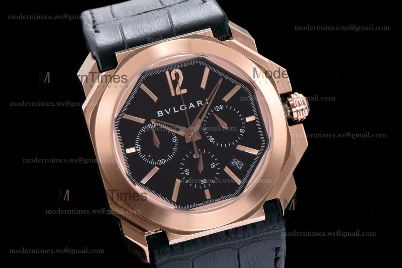 Bvlgari OCTO Series RG/LE Wht/Blk ZLO Quartz 102115 BGOP41BGLDCH