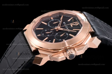 Bvlgari OCTO Series RG/LE Blk/Blk ZLO Quartz 102115 BGOP41BGLDCH