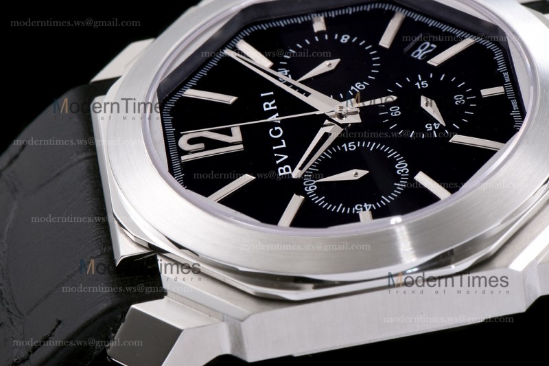 Bvlgari OCTO Series SS/LE Blk/Blk ZLO Quartz 102103 BGO41BSLDCH