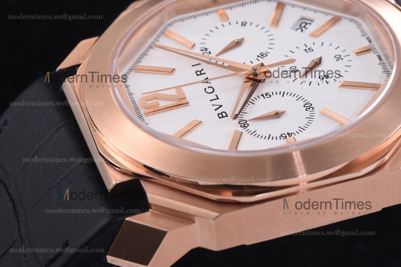 Bvlgari OCTO Series RG/LE Wht/Blk ZLO Quartz 102115 BGOP41BGLDCH