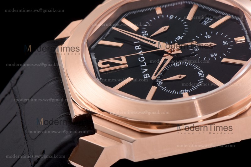 Bvlgari OCTO Series RG/LE Blk/Blk ZLO Quartz 102115 BGOP41BGLDCH