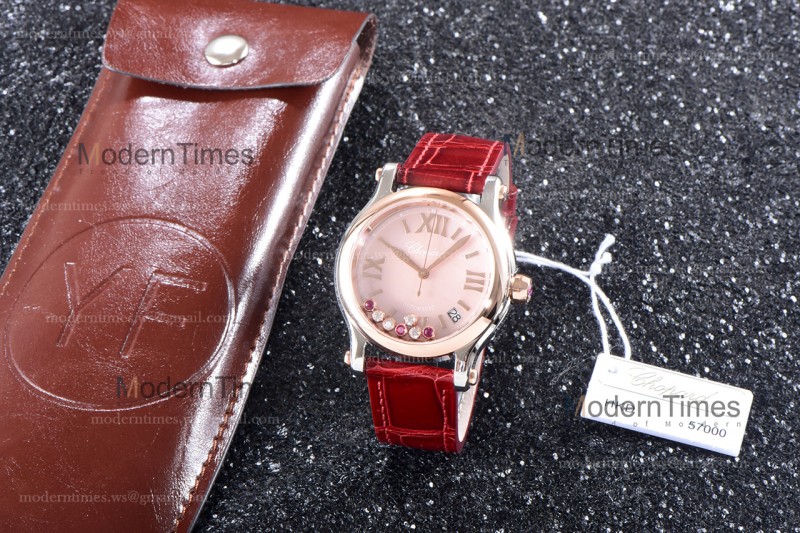 Chopard Happy Diams Sapphire RG/LE TT Pin/Red YFF ASIA2892-2 Automatic Happy Sport