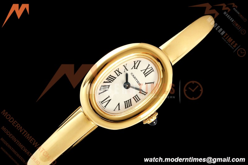 Cartier - Baignoire Ladies 24.6mm YG/YG White Roman Size 15 BLSF Swiss Quartz