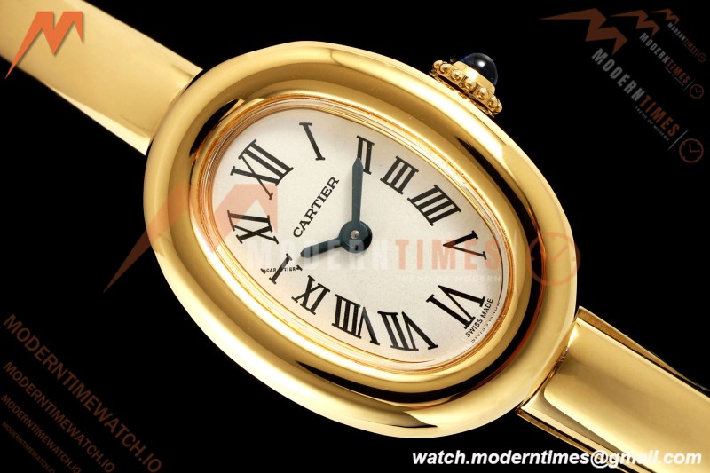 Cartier - Baignoire Ladies 24.6mm YG/YG White Roman Size 15 BLSF Swiss Quartz