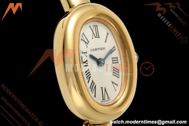 Cartier - Baignoire Ladies 24.6mm YG/YG White Roman Size 16 BLSF Swiss Quartz
