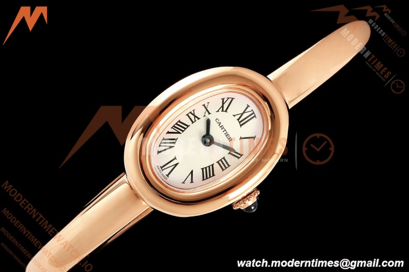 Cartier - Baignoire Ladies 24.6mm RG/RG White Roman Size 16 BLSF Swiss Quartz