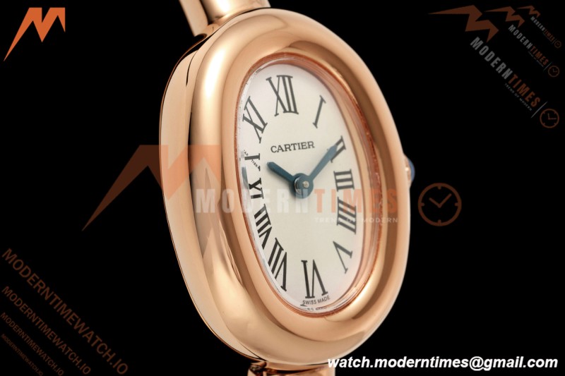 Cartier - Baignoire Ladies 24.6mm RG/RG White Roman Size 17 BLSF Swiss Quartz
