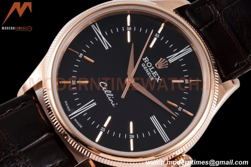 Rolex - Cellini Time 50505 39mm RG/LE Black Rmn KZF Asia 3132