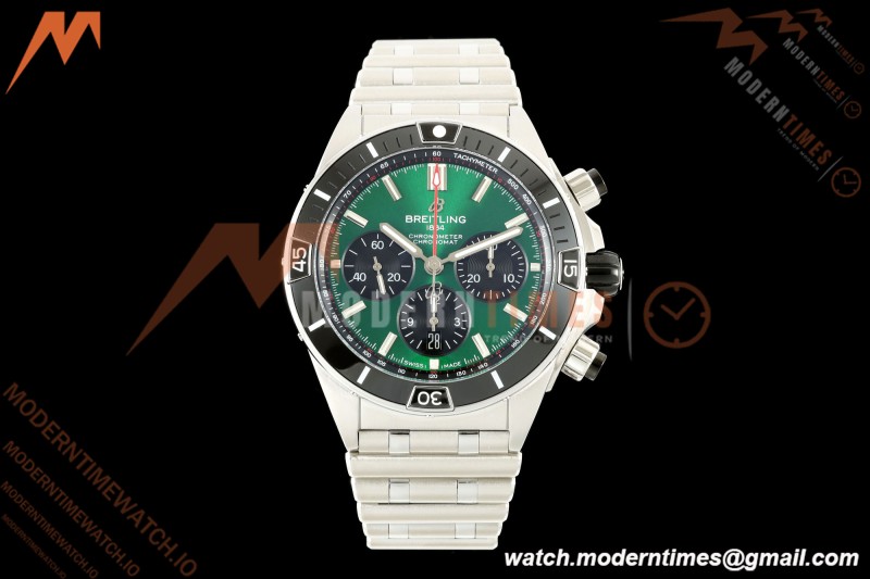 Breitling - Super Chronomat B01 44mm SS/SS Ice Green Dial TF A7750 Mod | 브라이틀링 - 슈퍼 크로노맷 B01 44mm SS/SS 아이스 그린 다이얼 TF A7750 모드