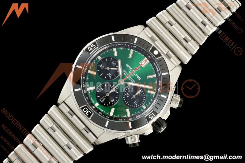 Breitling - Super Chronomat B01 44mm SS/SS Ice Green Dial TF A7750 Mod | 브라이틀링 - 슈퍼 크로노맷 B01 44mm SS/SS 아이스 그린 다이얼 TF A7750 모드