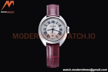 Cartier - Cle De Cartier 31mm SS/LE White/Rmn Red Strap RXWF Swiss Eta2671