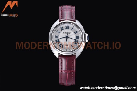 Cartier - Cle De Cartier 31mm SS/LE White/Rmn Red Strap RXWF Swiss Eta2671