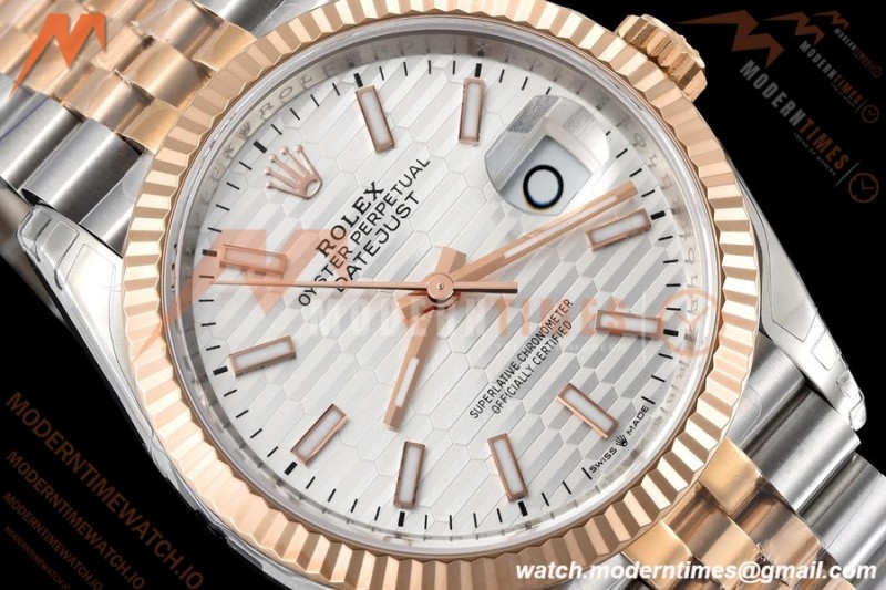 Rolex - Datejust 126231 36mm Jub Flt 904L RG/SS Silver Textured/Stk VSF VS3235
