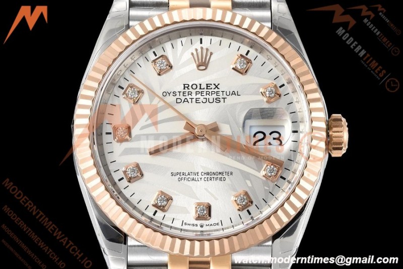 Rolex - Datejust 126231 36mm Jub Flt 904L RG/SS Silver Palm/Dia VSF VS3235