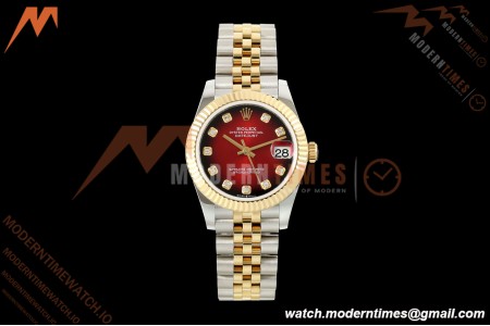 Rolex - Datejust Ladies 278383 31mm Jub Flt YG/SS Red/Dia GMF A2824 | 롤렉스 - 데이트저스트 레이디스 278383 31mm 주브 플라이백 YG/SS 레드/다이아 GMF A2824