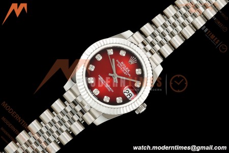 Rolex - Datejust Ladies 278274 31mm Jub Flt SS/SS Red/Dia GMF A2824 | 롤렉스 - 데이트저스트 레이디스 278274 31mm 주브 플랫 SS/SS 레드/다이아 GMF A2824