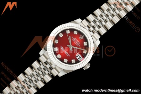Rolex - Datejust Ladies 278274 31mm Jub Flt SS/SS Red/Dia GMF A2824 | 롤렉스 - 데이트저스트 레이디스 278274 31mm 주브 플랫 SS/SS 레드/다이아 GMF A2824