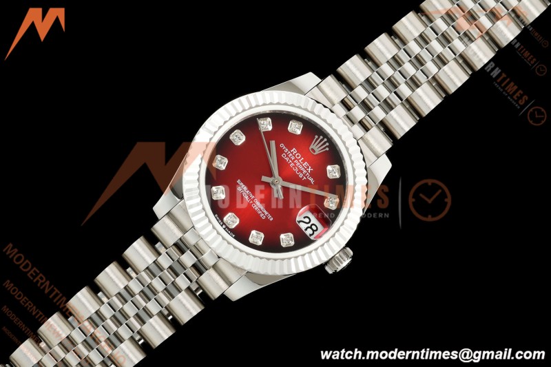 Rolex - Datejust Ladies 278274 31mm Jub Flt SS/SS Red/Dia GMF A2824 | 롤렉스 - 데이트저스트 레이디스 278274 31mm 주브 플랫 SS/SS 레드/다이아 GMF A2824