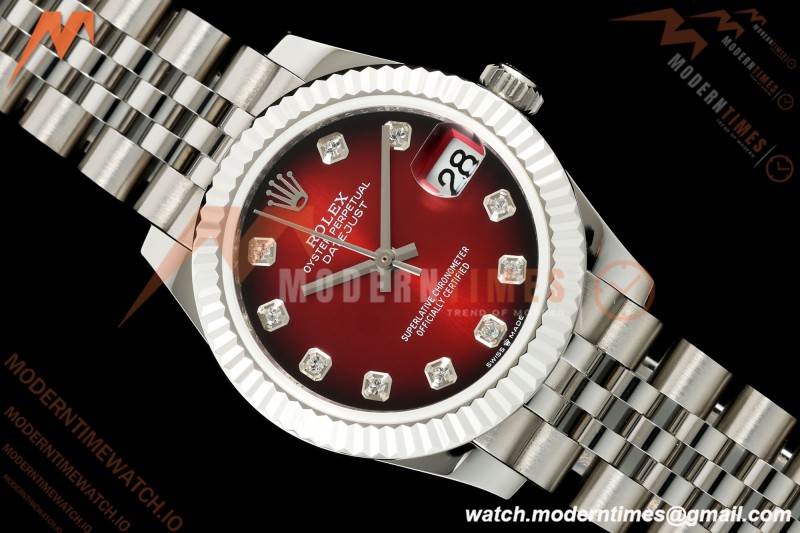 Rolex - Datejust Ladies 278274 31mm Jub Flt SS/SS Red/Dia GMF A2824 | 롤렉스 - 데이트저스트 레이디스 278274 31mm 주브 플랫 SS/SS 레드/다이아 GMF A2824