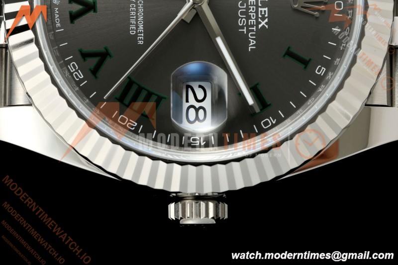 Rolex - Datejust 126334 41mm Wimbledon Jub Flt 904L SS/SS Grey/Rmn SCF VR3235 | 롤렉스 데이트저스트 41 Ref.126334 “윔블던” 41mm, 쥬빌리 브레이슬릿, 플루티드 베젤, 904L 스테인리스 스틸, 그레이 다이얼 로마 숫자 인덱스, SCF, VR3235 무브먼트