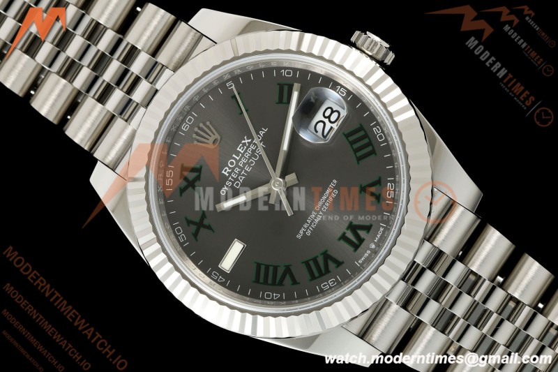 Rolex - Datejust 126334 41mm Wimbledon Jub Flt 904L SS/SS Grey/Rmn SCF VR3235 | 롤렉스 데이트저스트 41 Ref.126334 “윔블던” 41mm, 쥬빌리 브레이슬릿, 플루티드 베젤, 904L 스테인리스 스틸, 그레이 다이얼 로마 숫자 인덱스, SCF, VR3235 무브먼트
