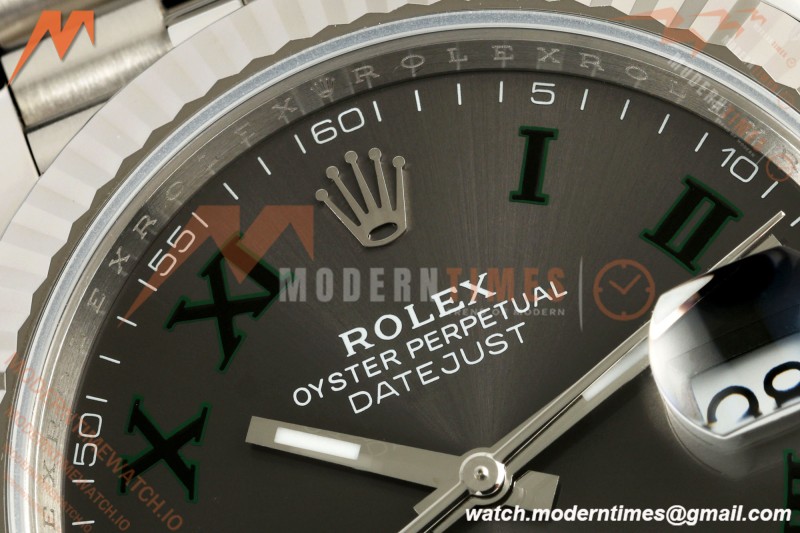 Rolex - Datejust 126334 41mm Wimbledon Jub Flt 904L SS/SS Grey/Rmn SCF VR3235 | 롤렉스 데이트저스트 41 Ref.126334 “윔블던” 41mm, 쥬빌리 브레이슬릿, 플루티드 베젤, 904L 스테인리스 스틸, 그레이 다이얼 로마 숫자 인덱스, SCF, VR3235 무브먼트