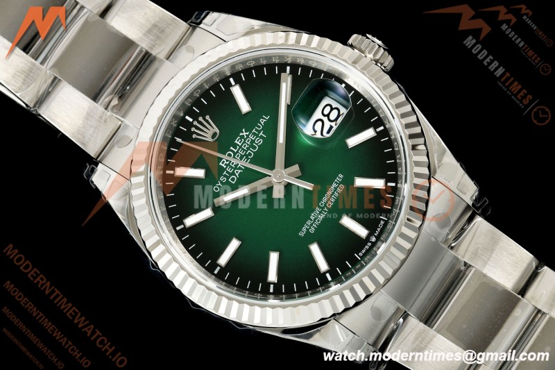 Rolex - Datejust 126234 36mm Oys Flt 904L SS/SS Ombre Green/Stk VSF V2 DD3235