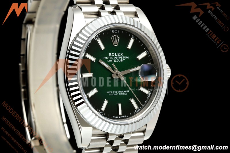 Rolex - Datejust 126334 41mm Jub Flt 904L SS/SS Ombre Green/Stk RGF JH3235 Free Sprung